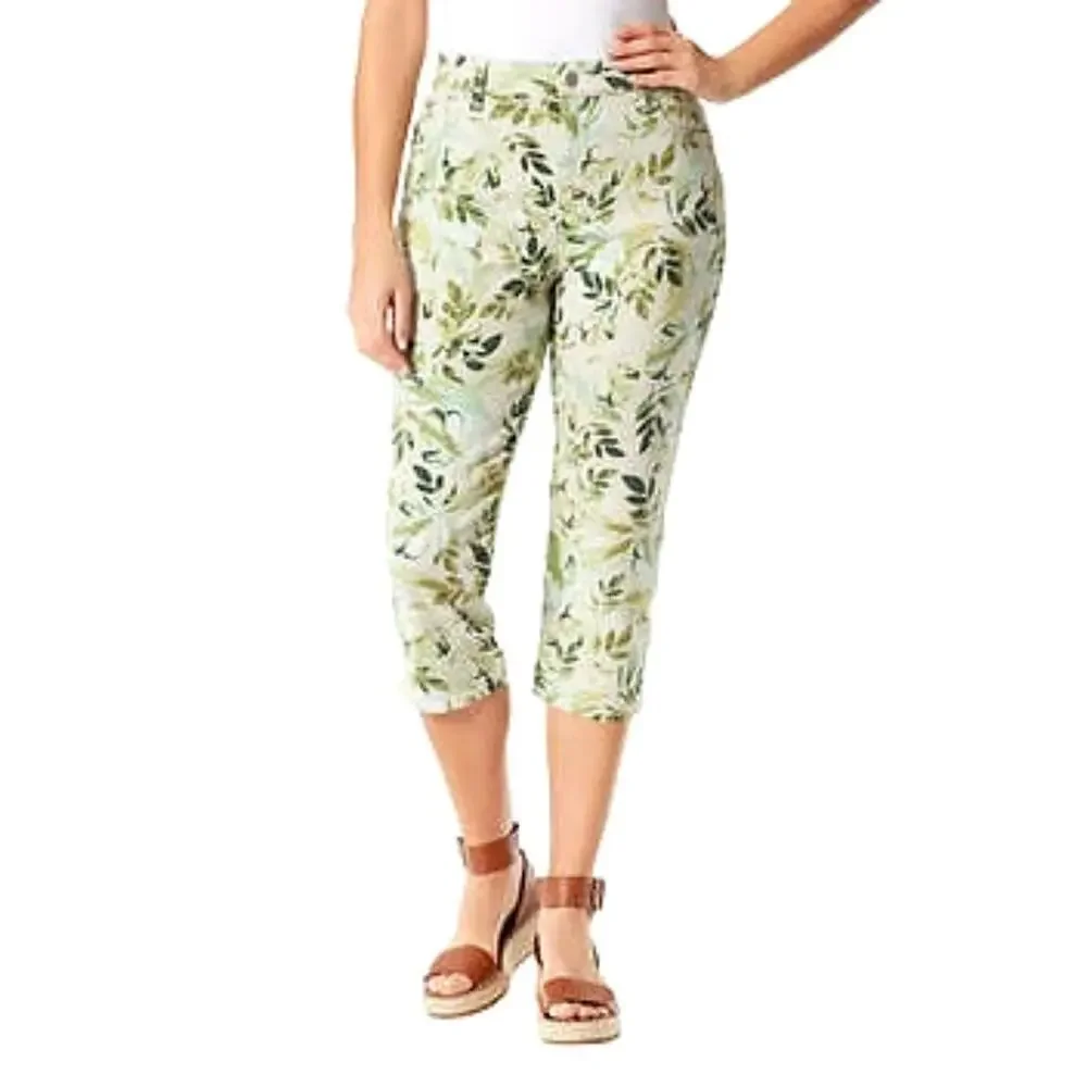 New Gloria Vanderbilt Women’s Plus Amanda Floral Print Jeans Summer Capri